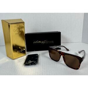 Vintage Frames By Corey Shapiro VF Tortoise Sunglasses Gold Bar Case NWT